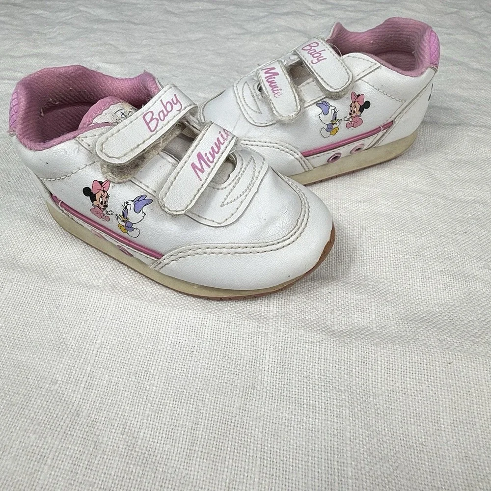 Disney Baby Minnie Daisy Duck White Pink Hook Loop Sneakers Toddler Size 4